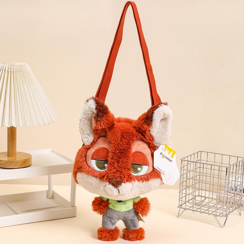 Zootopia Nick & Judy Plush Crossbody Bag - Cute, Large Capacity Doll Backpack Official Version