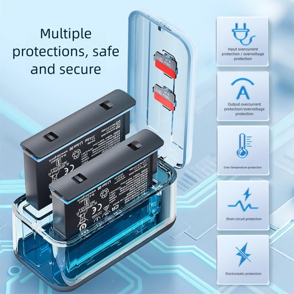 Waterproof USB C Camera Charging Case Double Battery Monitoring And Rapid 150Minute Charging for 360 X5