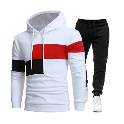 Herren Stitching Hoodie Pullover Anzug Drei Stitching Casual Sportpullover Zweiteiliger Anzug