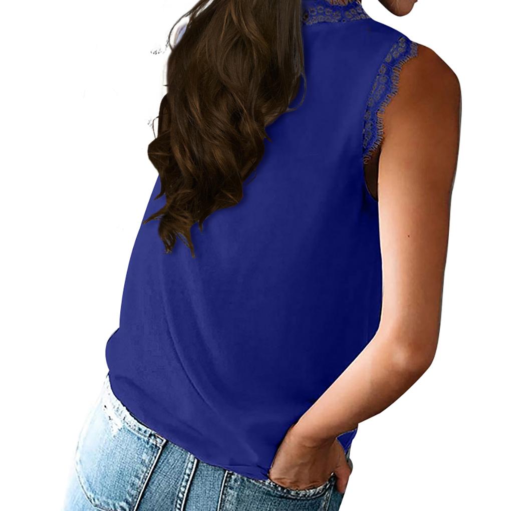 

Women Lace Splicing V Neck Sleeveless Solid Color Blouse l