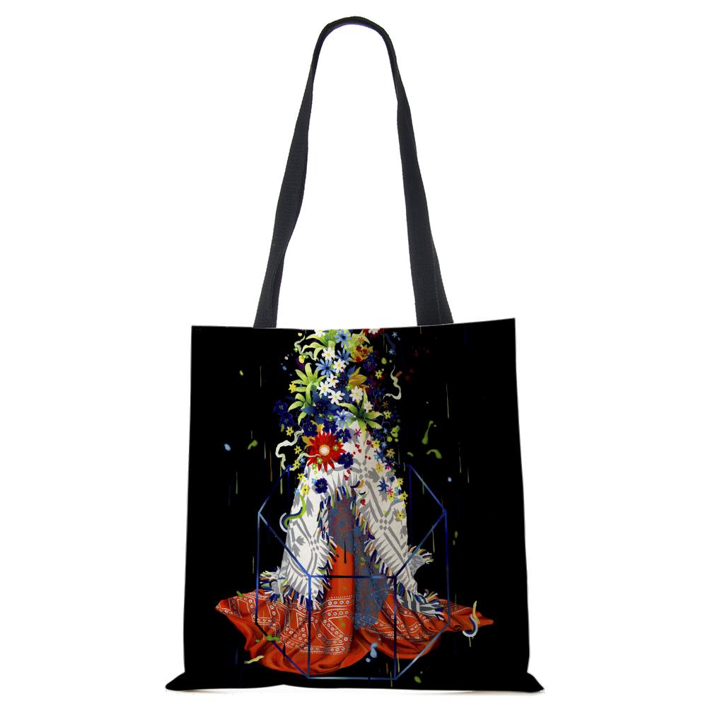 Painted Abstract Print Casual Shoulder Bag Women Shopping Reusable Tote Bag 2022 Harajuku Canvas Travel School Beach Handbag
