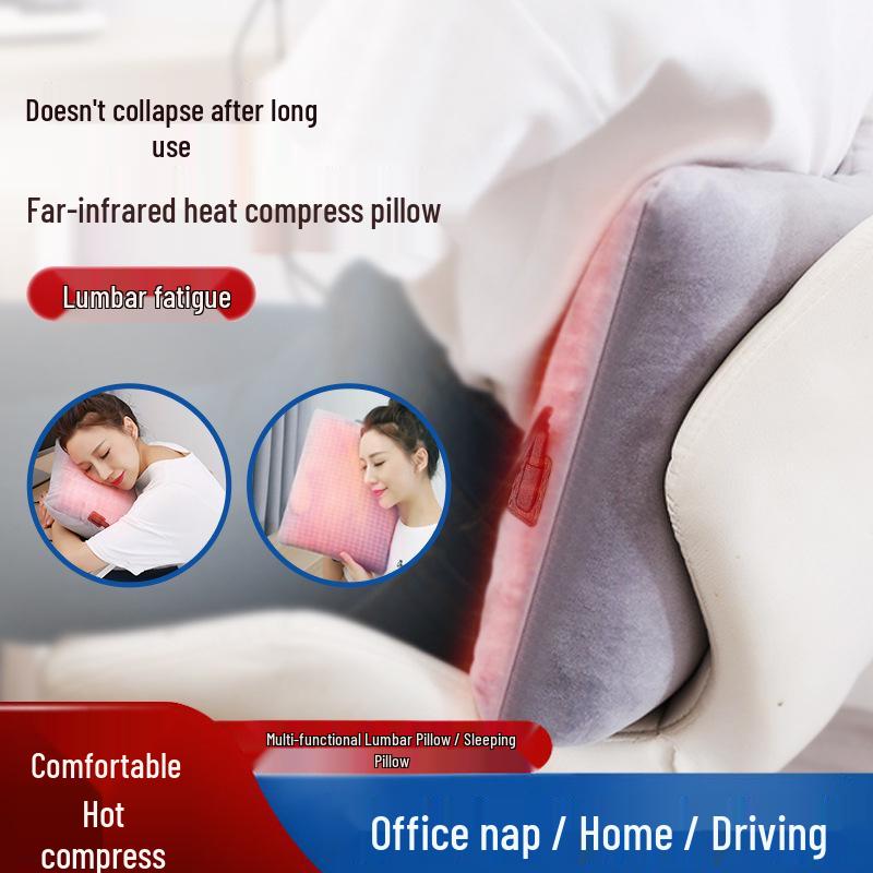 

Heated Memory Foam Neck and Back Pillow with Massage for Office and Nap Time Beige