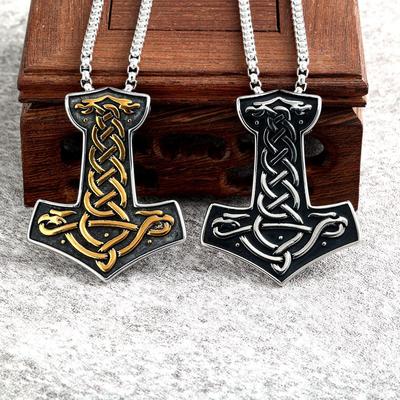 Collana con Ciondolo in Acciaio Inossidabile con Rune Vichinghe e Drago