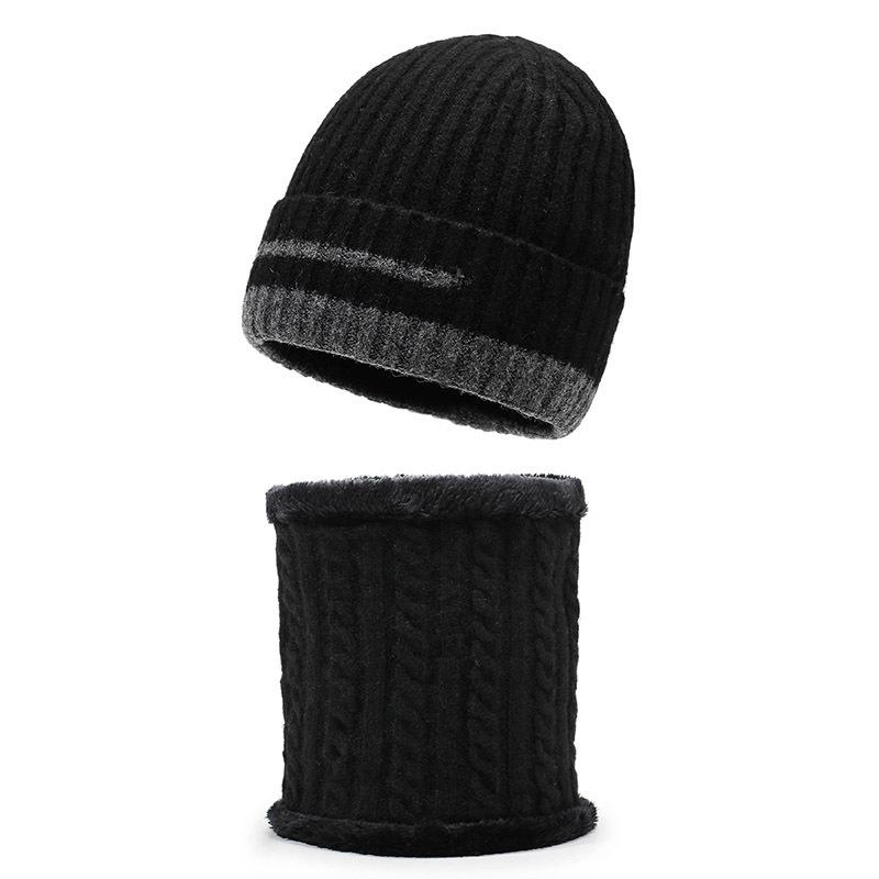 Winter Warm Wool Hat Neck Protection Two-Piece Set Men's Outdoor Sports Windproof Plush Hat Thick Woven Hat