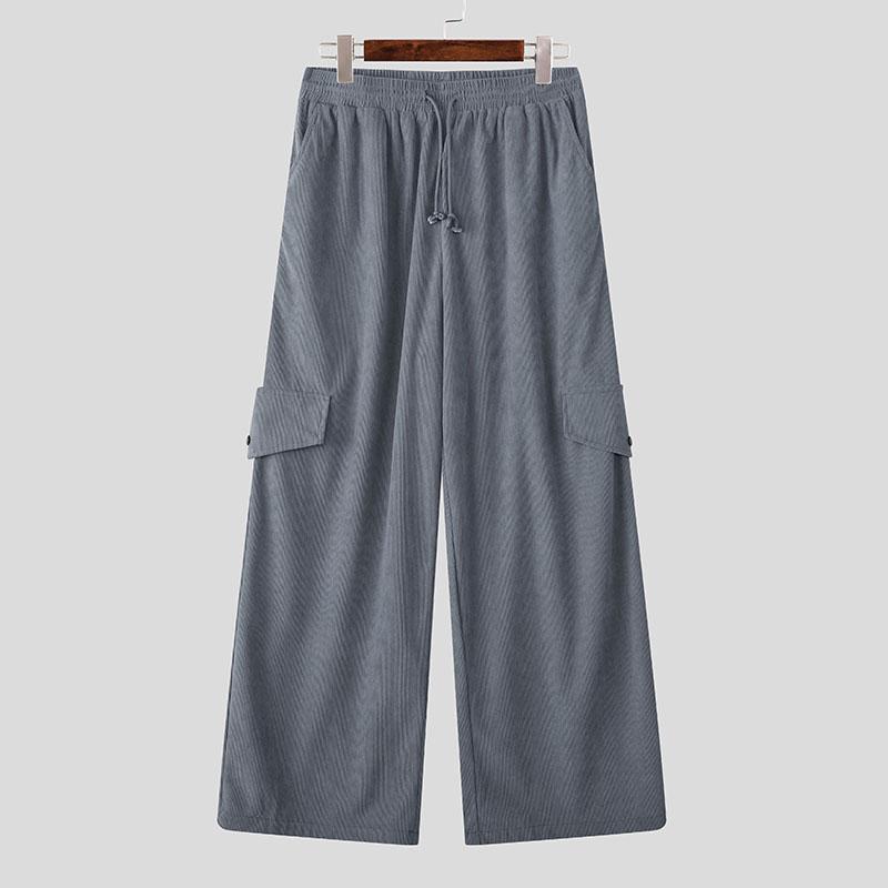 

INCERUN Men Elastic Waist Drawstring Corduroy Casual Pants Trousers M синій