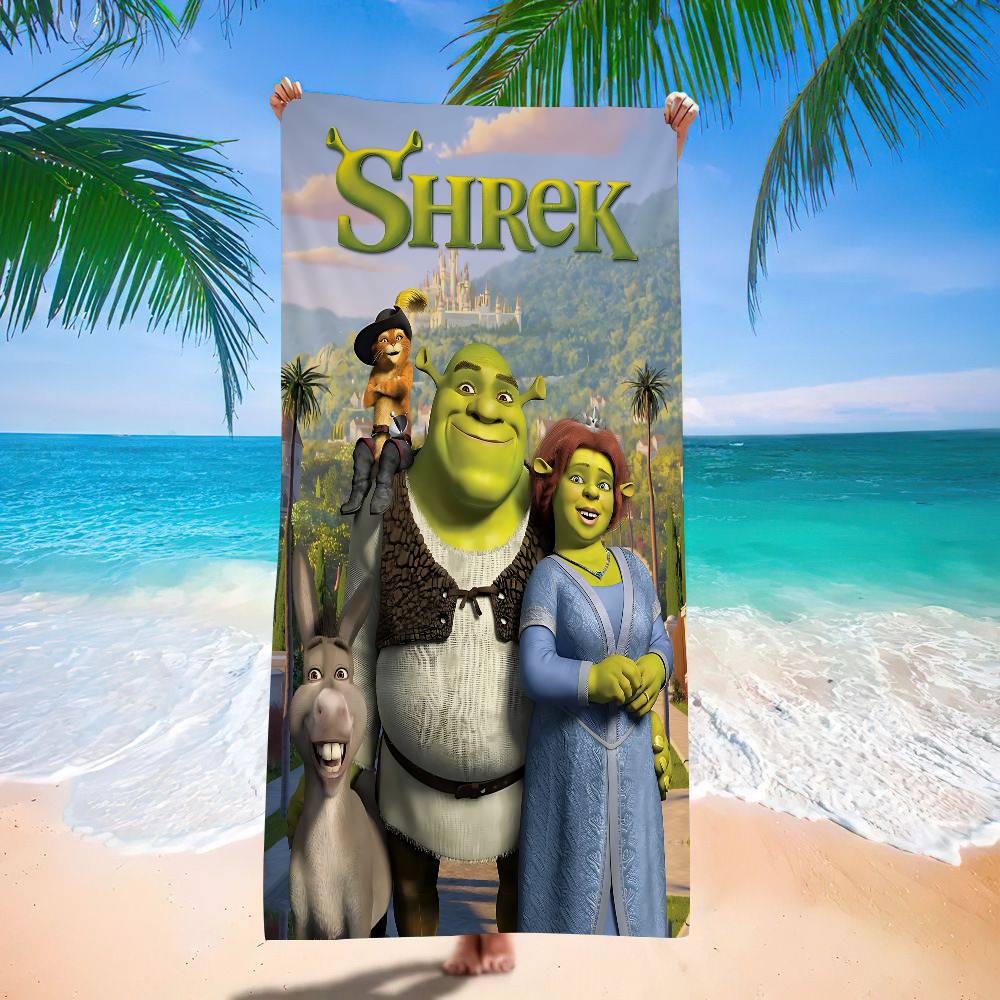 Klassiek Schattig Cartoon S-Shrek Grote Microvezel Strandlakens Sneldrogend Handdoek Zand Strandlakens Zwembad Handdoek Voor Reizen Zwembad Yoga W30*H60(CM)