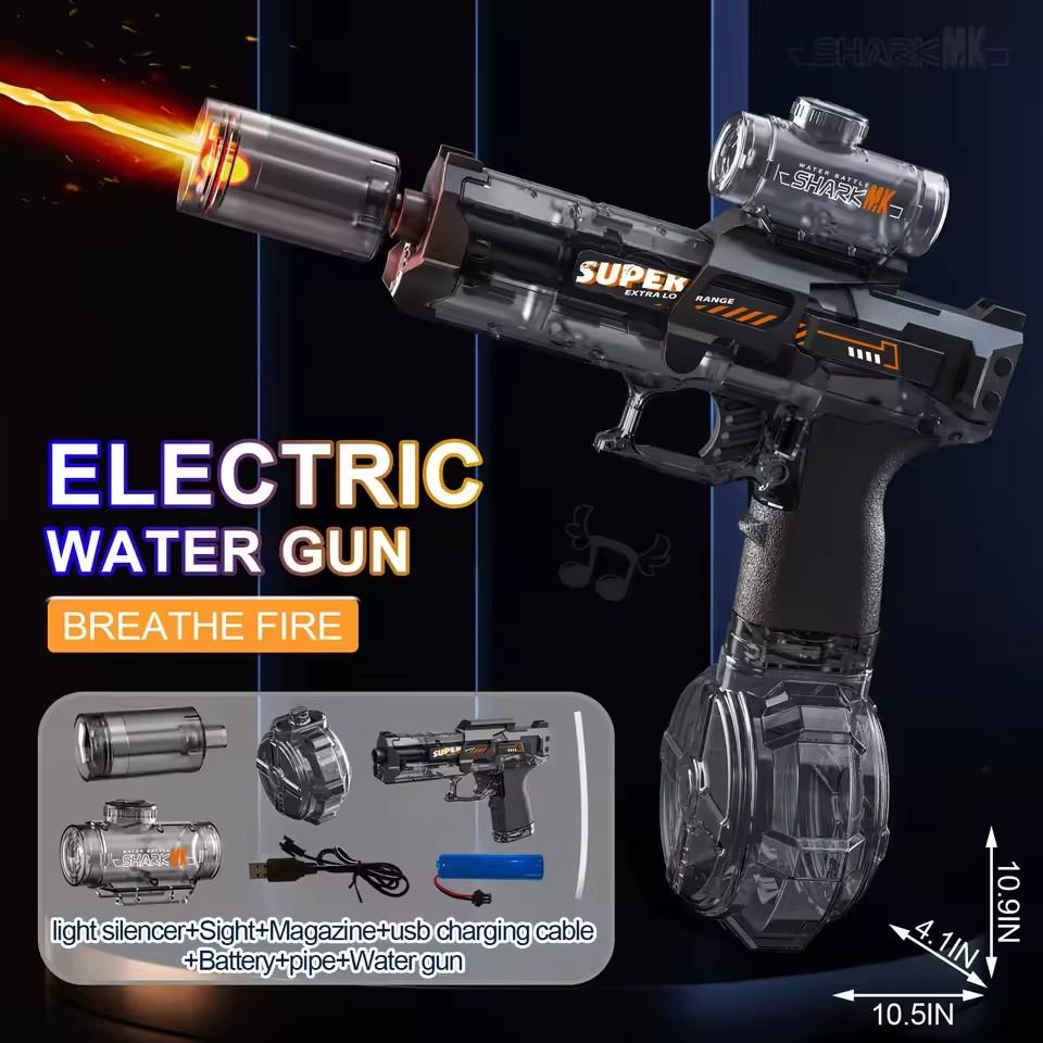 Simulation Shooting Flames Electric Water Gun Toys For Kids Automatic Water Pistol With Recoil Children Summer Outdoor Beach Toy