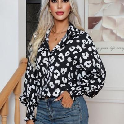 Spring and Autumn Women's Shirt Leopard Print Lantern Sleeve Long Sleeve Blouse