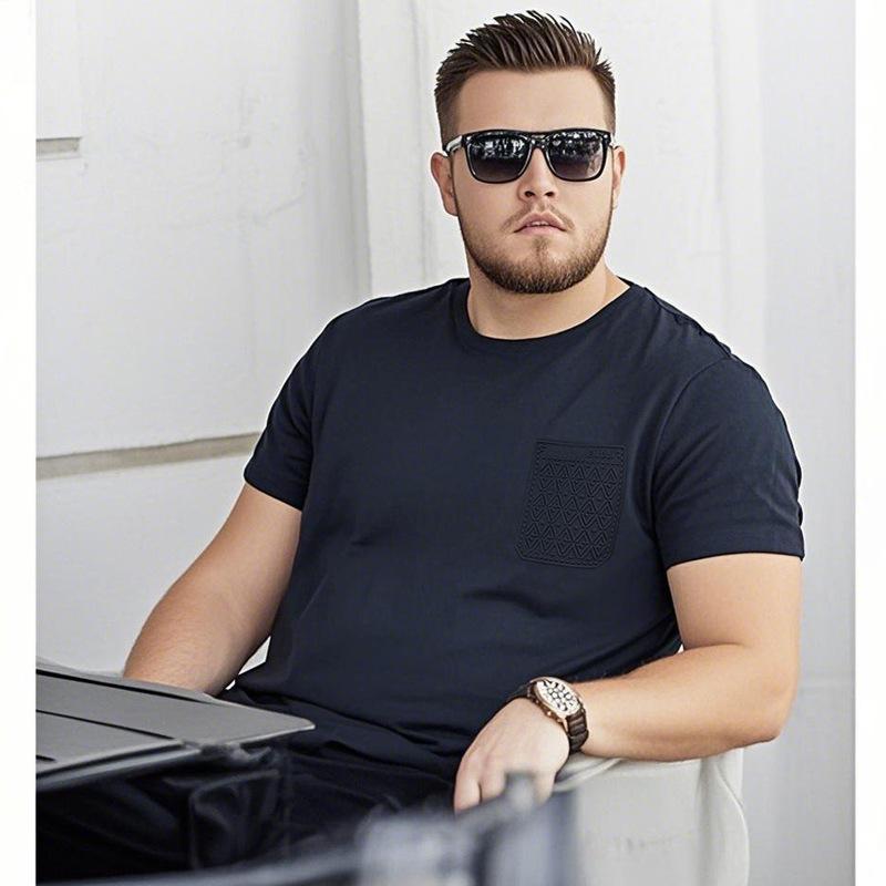 Plus Size Shirts for Men Plus Size Crew Neck Cotton Short Sleeve Summer T Shirts Casual Pocket Solid Color Tee M-6XL