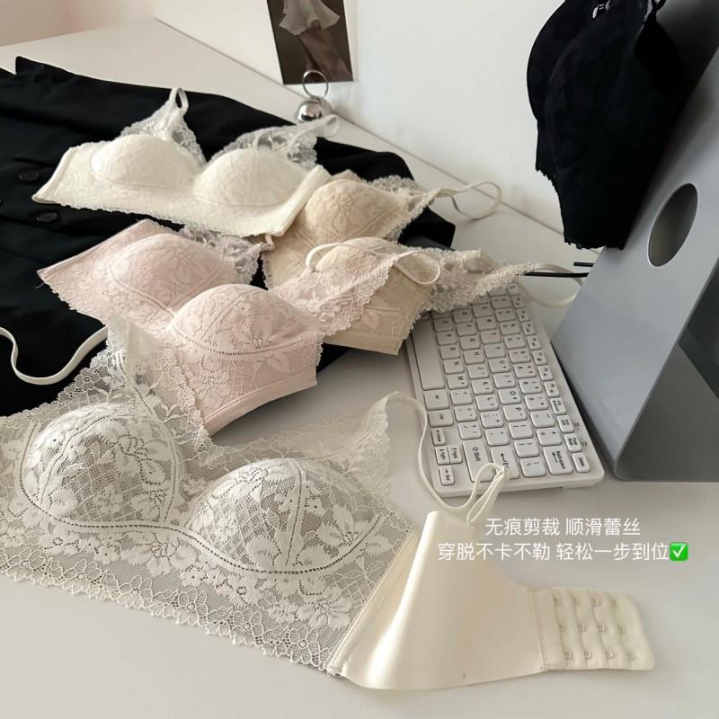 French Style Soft Lace V-Neck Bralette Thin No Underwire Push Up Seamless Lingerie Women
