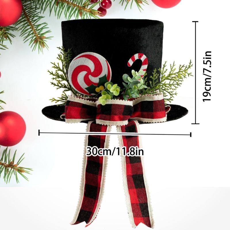Black Fabric Christmas Tree Toppers With Elegant Bowknot Hat Decoration For Holiday Home Office Decoration