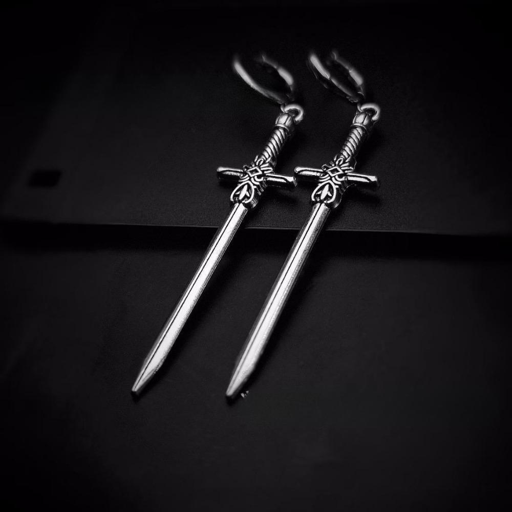 Personality Design Punk Goth Style Sword Drop Dangle Earrings for Men New Trend Hip Hop Rock Party Zircon Y2K Accessories