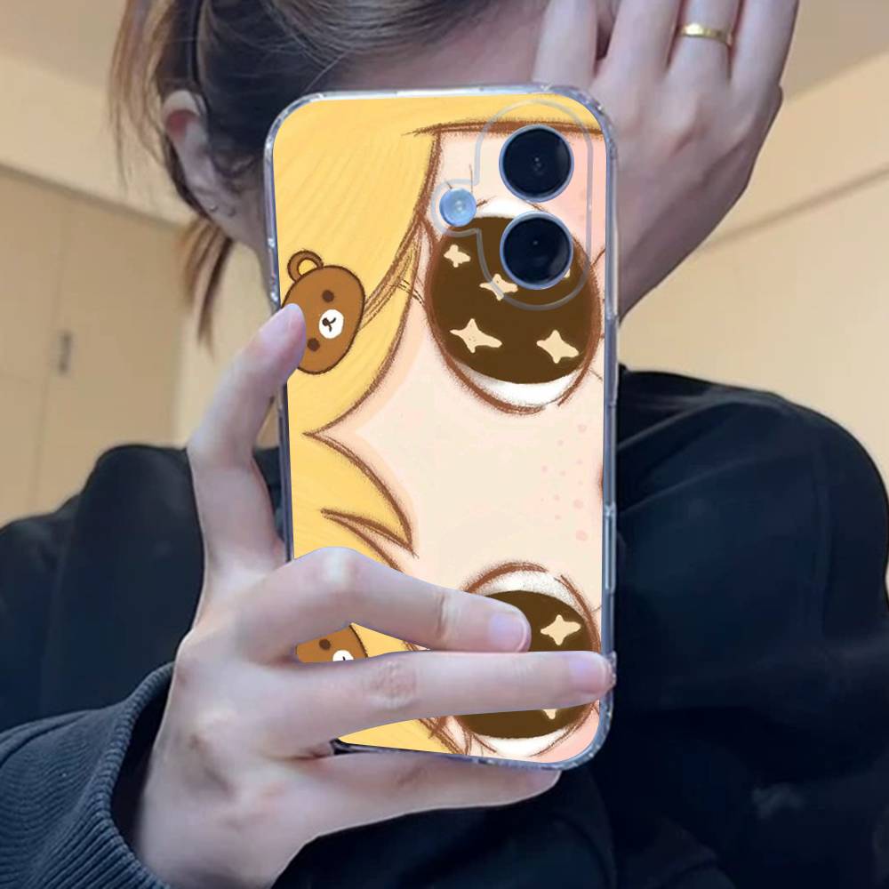 Kawaii Cute Black Big Eyes Cool Clear Silicone Soft Phone Case For iPhone 11 12 13 14 15 16 Mini 17 Pro Max TPU Phone Case