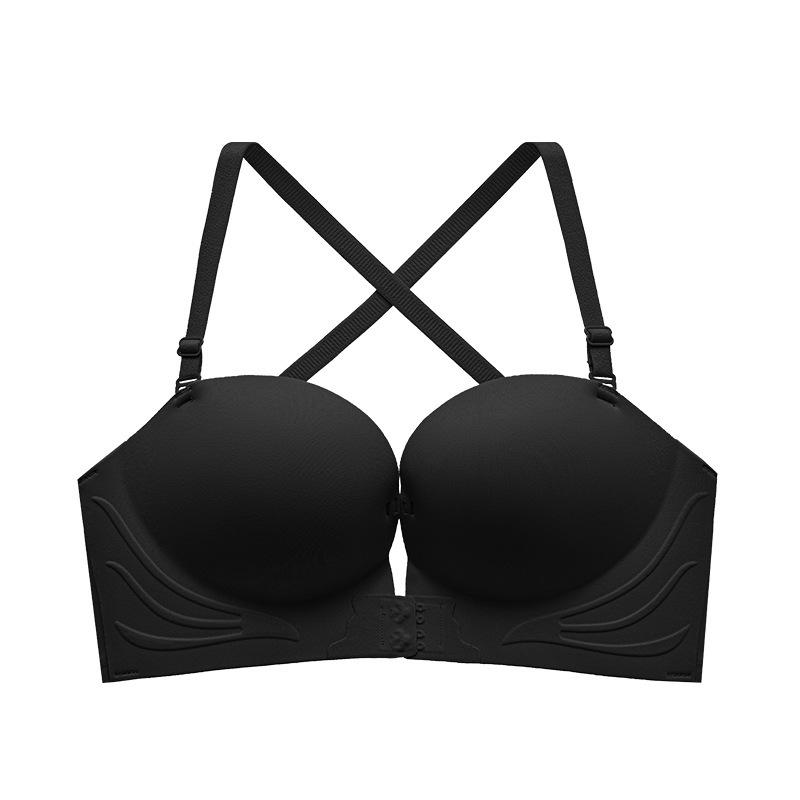 

Front buckle type gathering bra, thickened small chest, large non-slip upper support, no steel ring, anti-sagging and seamless back underwear xl 38ab through cup чорний