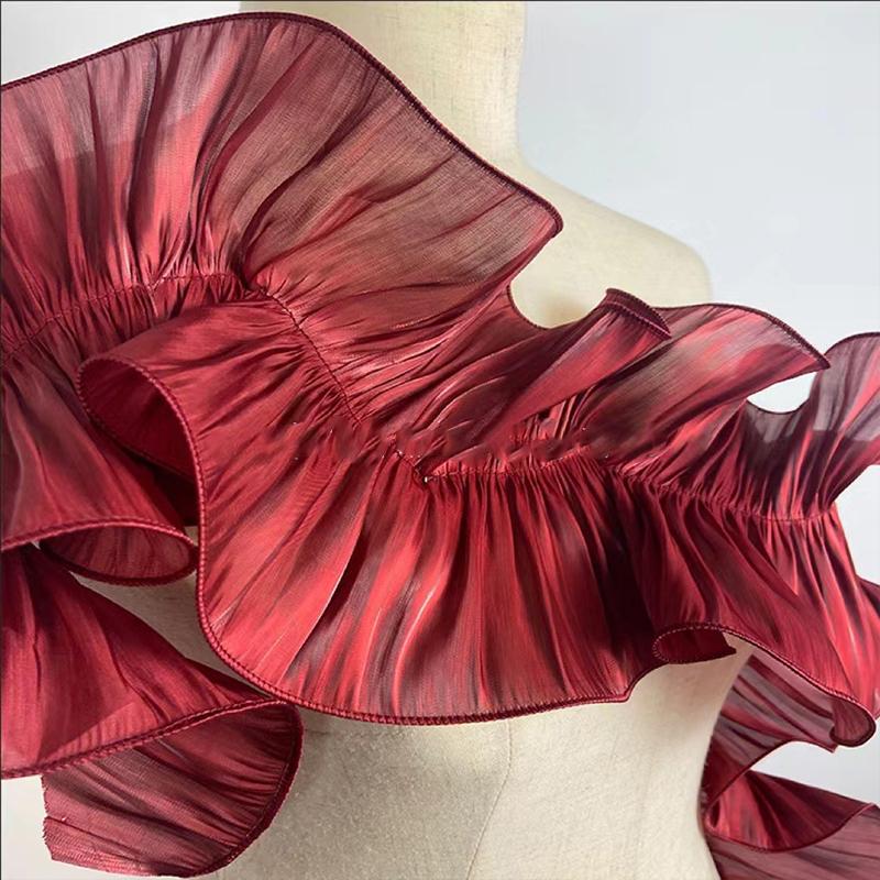 3 Yard Big Wave Spitzenbesatz Helles Seidensatin Rüschen Plissee Stoff Applikation DIY Cosplay Tanzaufführung Kleidung Zubehör