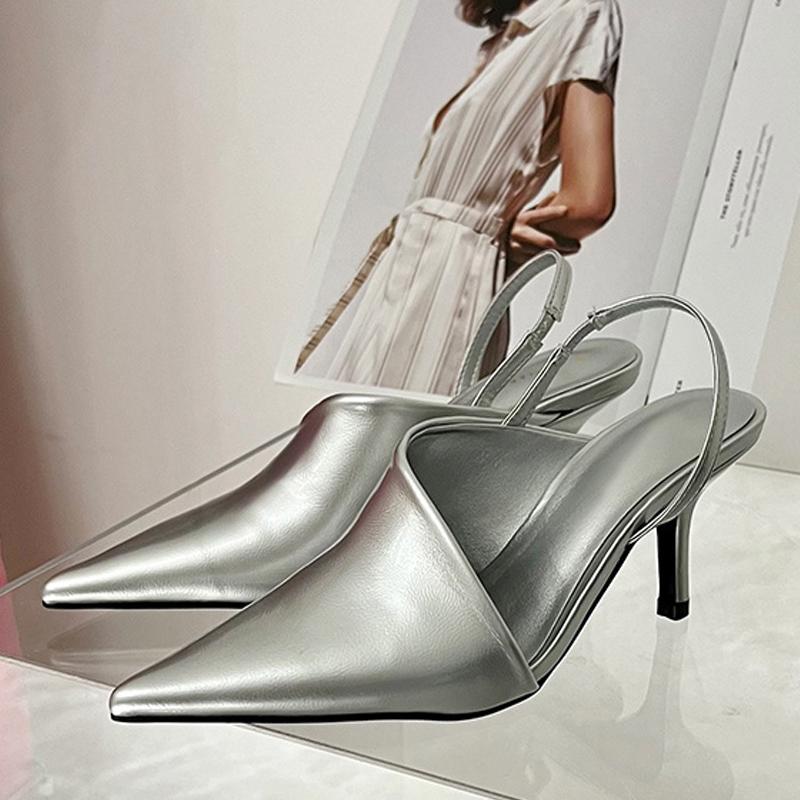 Moda roșii subțiri cu tocuri înalte Mules Sandale cu vârf ascuțit Pantofi cu slingback pentru femei, pantofi cu rochie de petrecere, elegante, puțin adânci