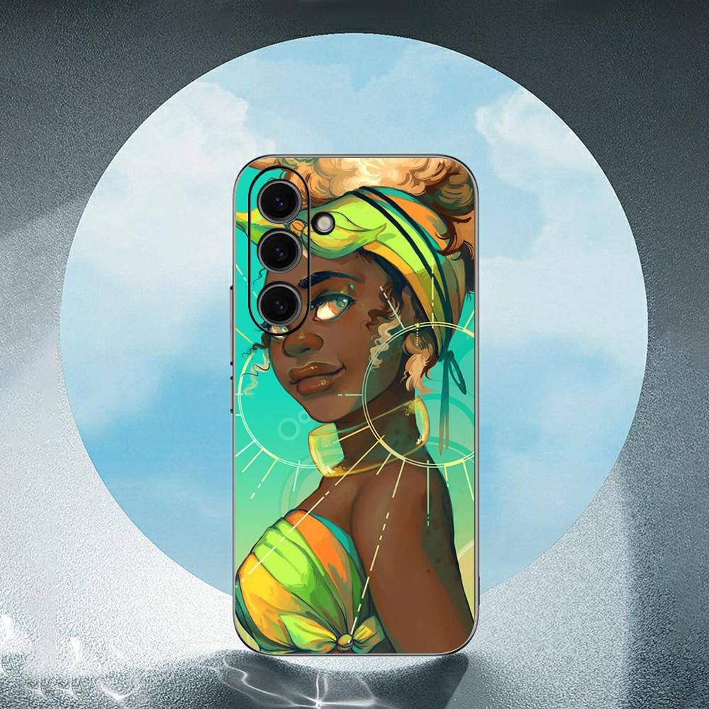 Cartoon South African Woman For Samsung Galaxy S23 S24 S25 Ultra S22 Plus S21 Black Soft Case Waterproof Soft Case