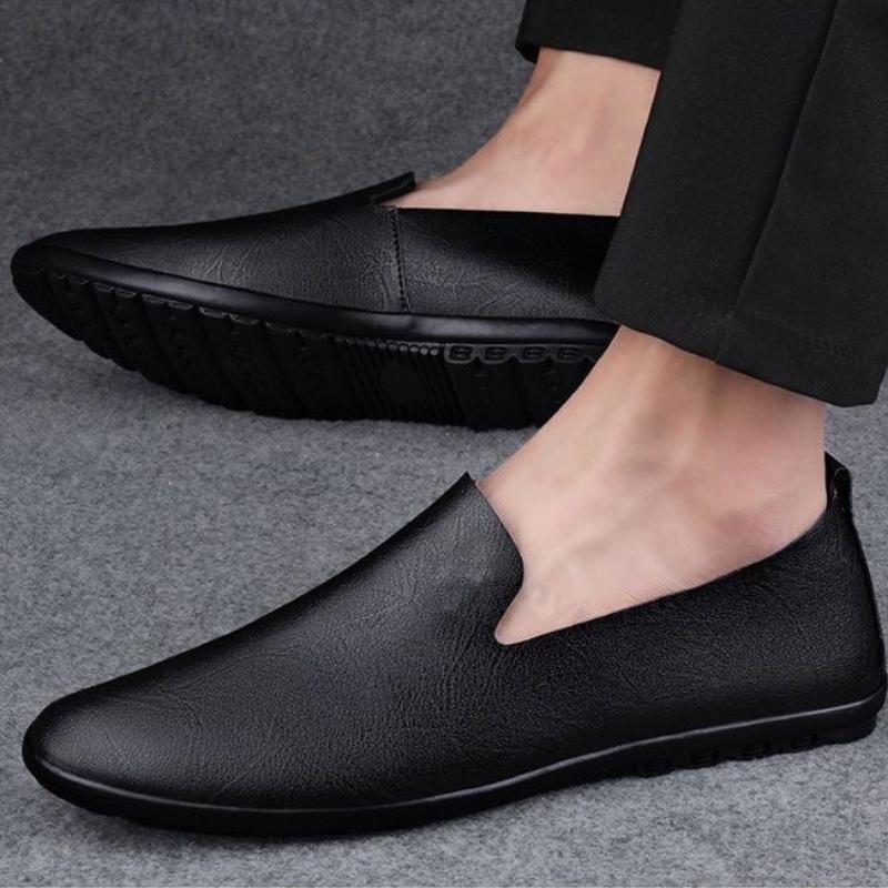 Fashion Men's Leather Shoes 2025 Spring Autumn Fashion Slip On Breathable Casual Shoes Lightweight Comfortable Non Slip Soft Sole Flats