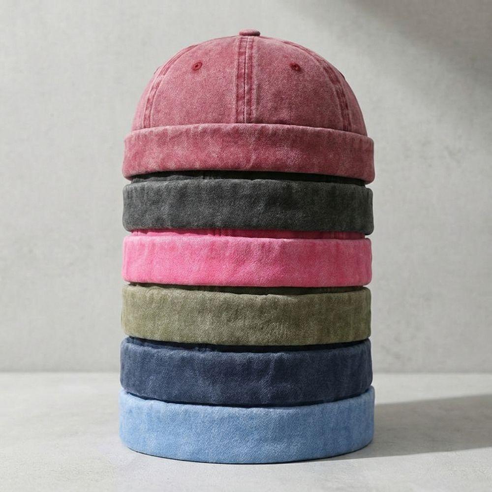 Hot Women Men Solid Cotton Cap Hat Fashion Denim Docker Cap Street Brimless Hat Spring Summer Retro Adjustable Docker Sailor Cap