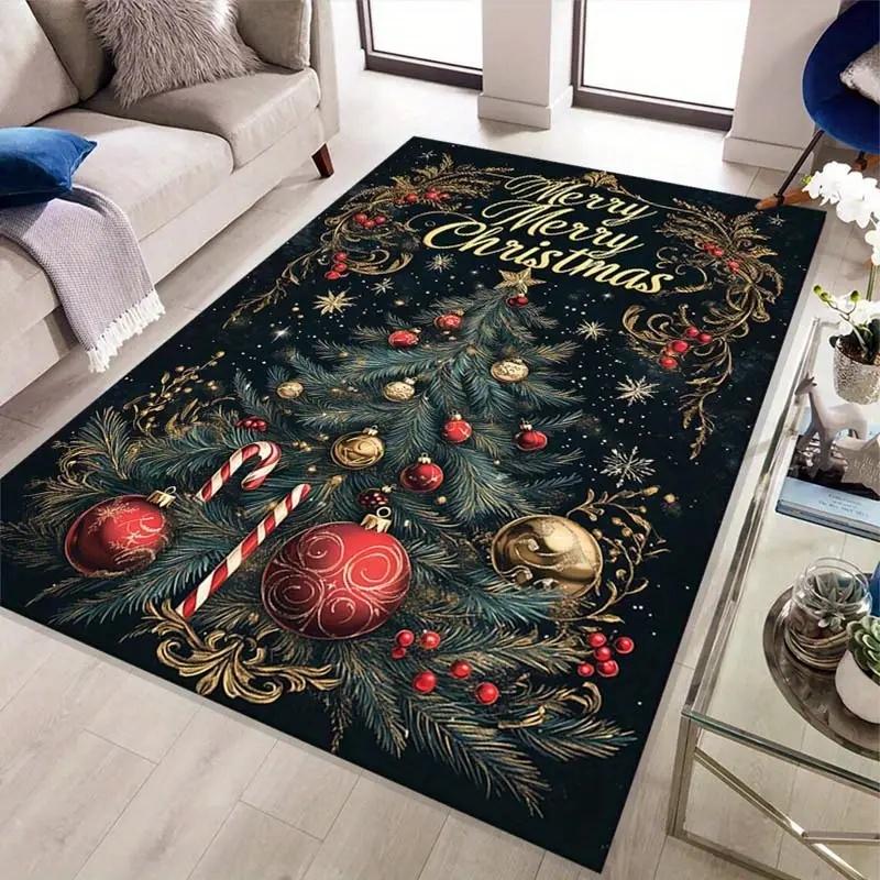 Santa Claus Christmas Tree Elk Area Rug,Carpet Rug for Living Room Bedroom Sofa Doormat Christmas decoration,Non-slip Floor Mat
