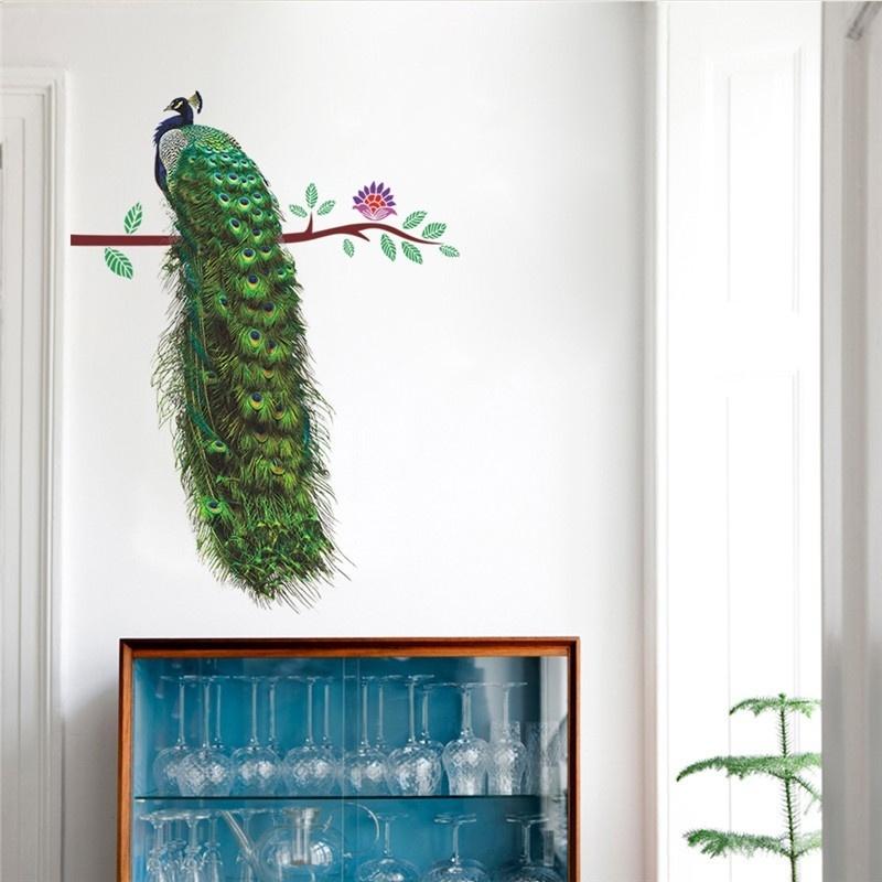 Animals Flower On Branch Feathers Wall Stickers 3d Vivid Wall Decals Home Decor Art Decal Poster Ani