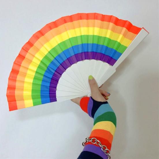 Rainbow Folding Fan Bright Color Lightweight Compact Size Colorful Hand Folding Fan Party Decoration