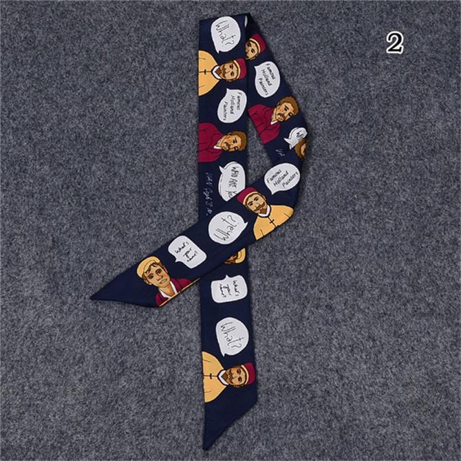 

2024 New Cartoon Character Dialogue Print Women Silk Scarf Fashion Head Scarf For Ladies Brand Small Tie Bag Ribbons Scarves