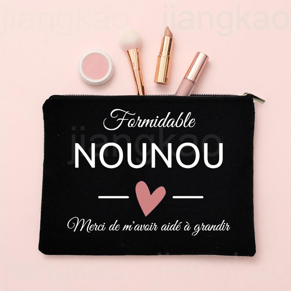 I Love My Nanny French Print Makeup Bag Travel Toiletries Organizer Pouch Women Cosmetic Case Zipper Bags Thanks Gift for Nounou