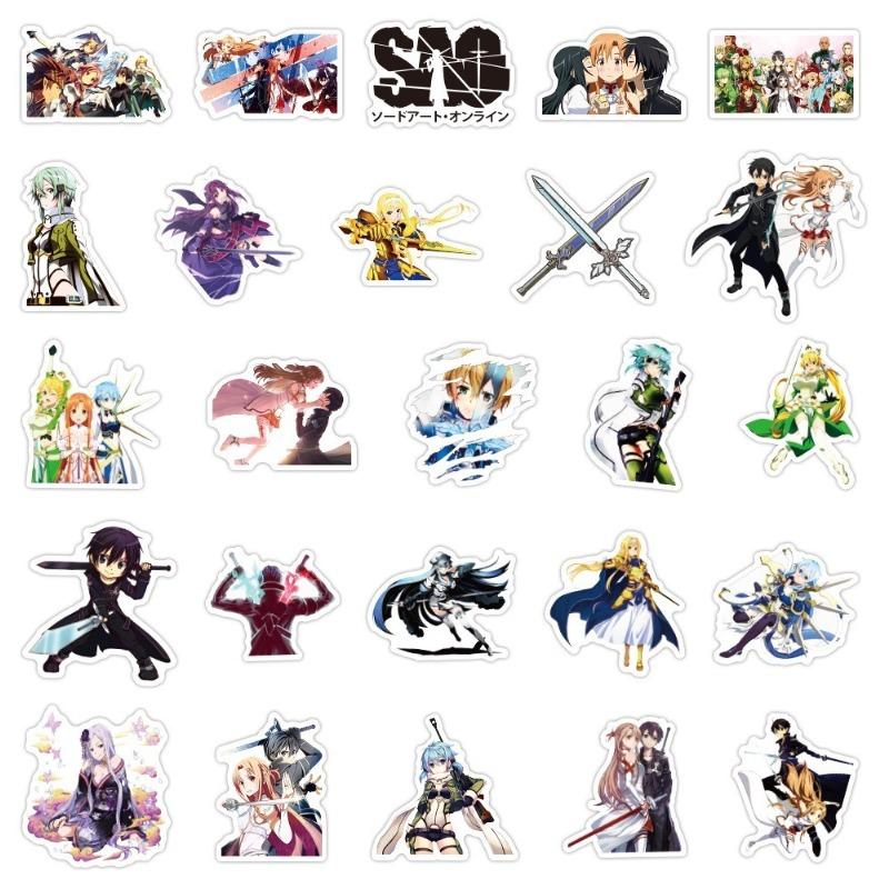 50pcs Sword Art Online Anime Stickers DIY Laptop Suitcase Luggage Skateboard Cartoon Asuna Kirito SAO Decals Gift Toy