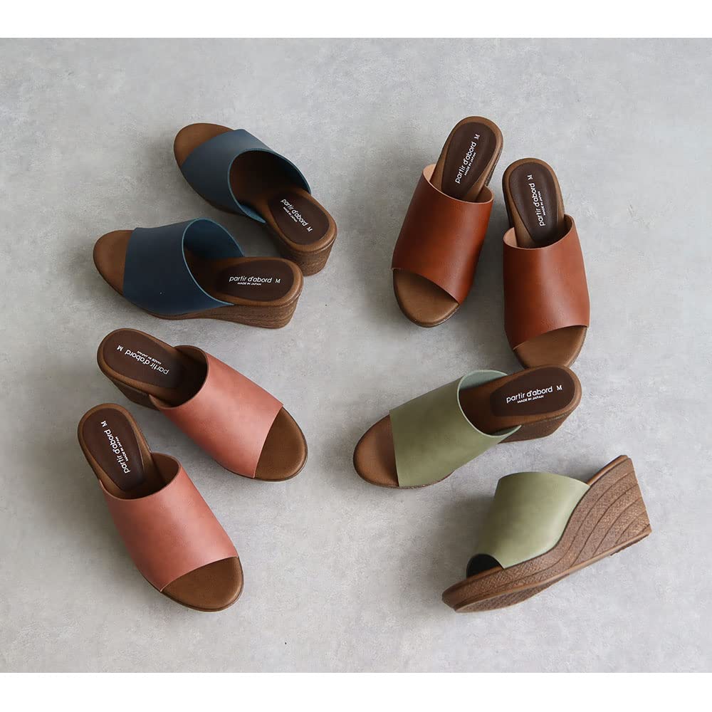 Made in Japan High Wedge Sandals Mules 8cm Heel Covered Sandals Mules 92970 Black LL [ArchContact]