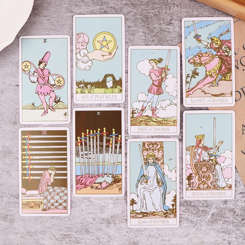 Pink Border Tarot Card Deck With Guidebook 78Pcs English Version Family Gathering Divination Deck Board Game Cards Desktop Toy