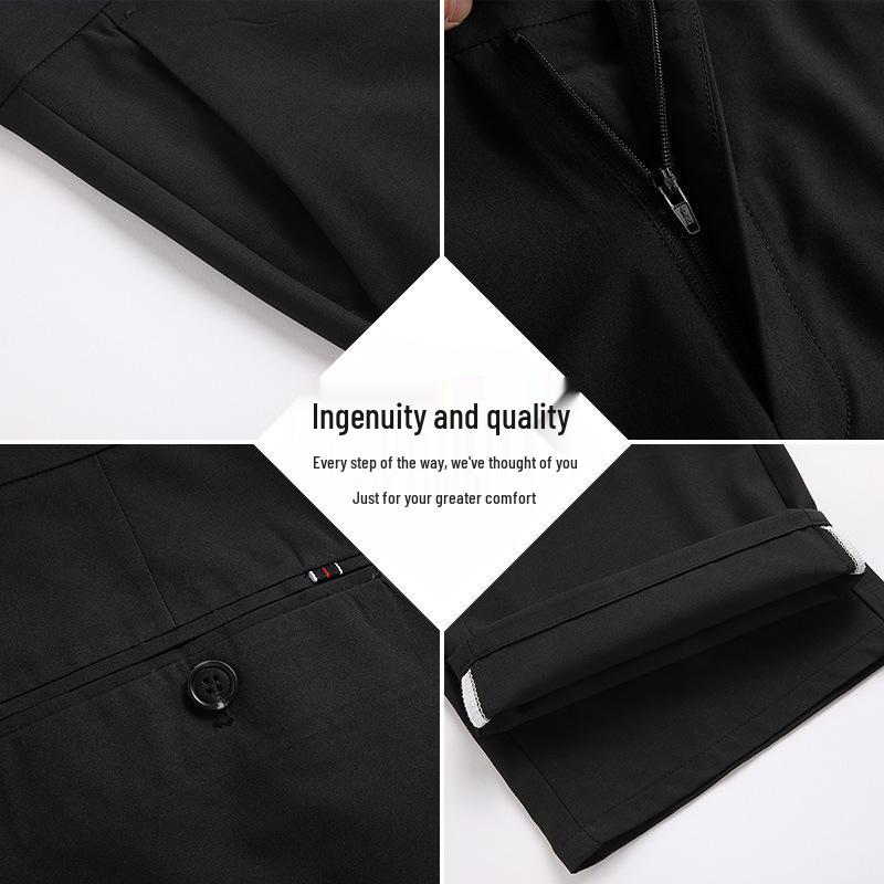 Men's Slim-Fit Business Suit Pants, Fleece-Lined Straight-Leg for Middle-Aged & Elderly, Autumn 2024 Collection.