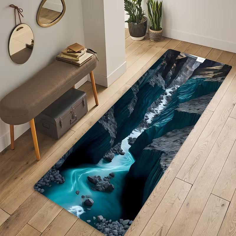 3D Grand Canyon Print Running Mat - Living Room Realistic Landscape Non-Slip Floor Carpet for Hallway Home Game Room Playroom