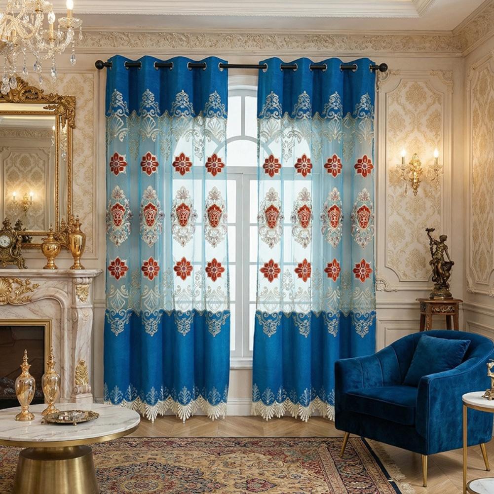 

Embroidered Blue Curtains Polyester European Luxury Style Light Filtering for Living Room Bedroom Study 135 240cm 135x220 Cm Per Piece синій