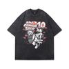 American Hip Hop Gangster Cartoon Print Washed Old Short-Sleeved T-Shirt Men'S And Women'S Retro Trendy Brand Half-Sleeved Base T