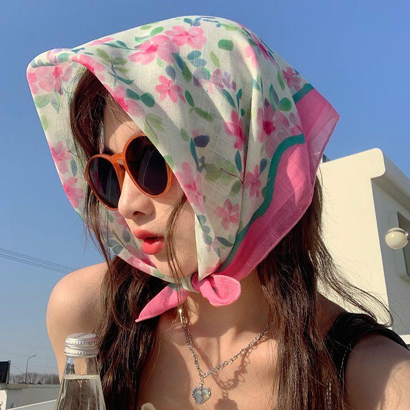 Sweet Small Square Scarf: Summer Breathable Gauze Scarf for Women Elegant Headscarf Stylish Decorative Hair Tie Floral Neck Scarf & Wrap