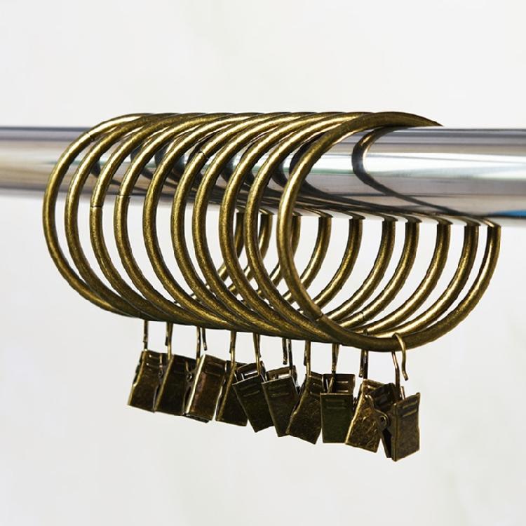Pack of 10 Multipurpose Metal Curtain Rings with Clips 25 mm Interior Diameter for Curtain Rod, Drapery Hangers Easy Installation for Home Decors