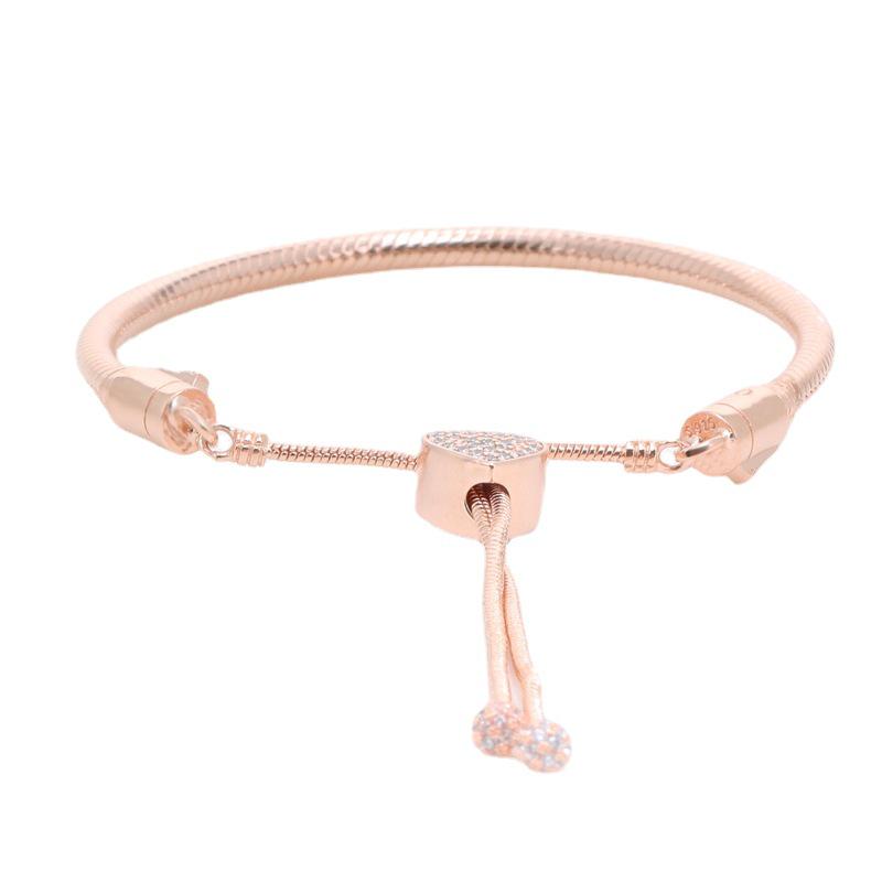 Bracelet rétractable en forme de cœur en or rose - Nouveau bracelet à boucle coulissante cœur d'amour pour femmes pour Noël