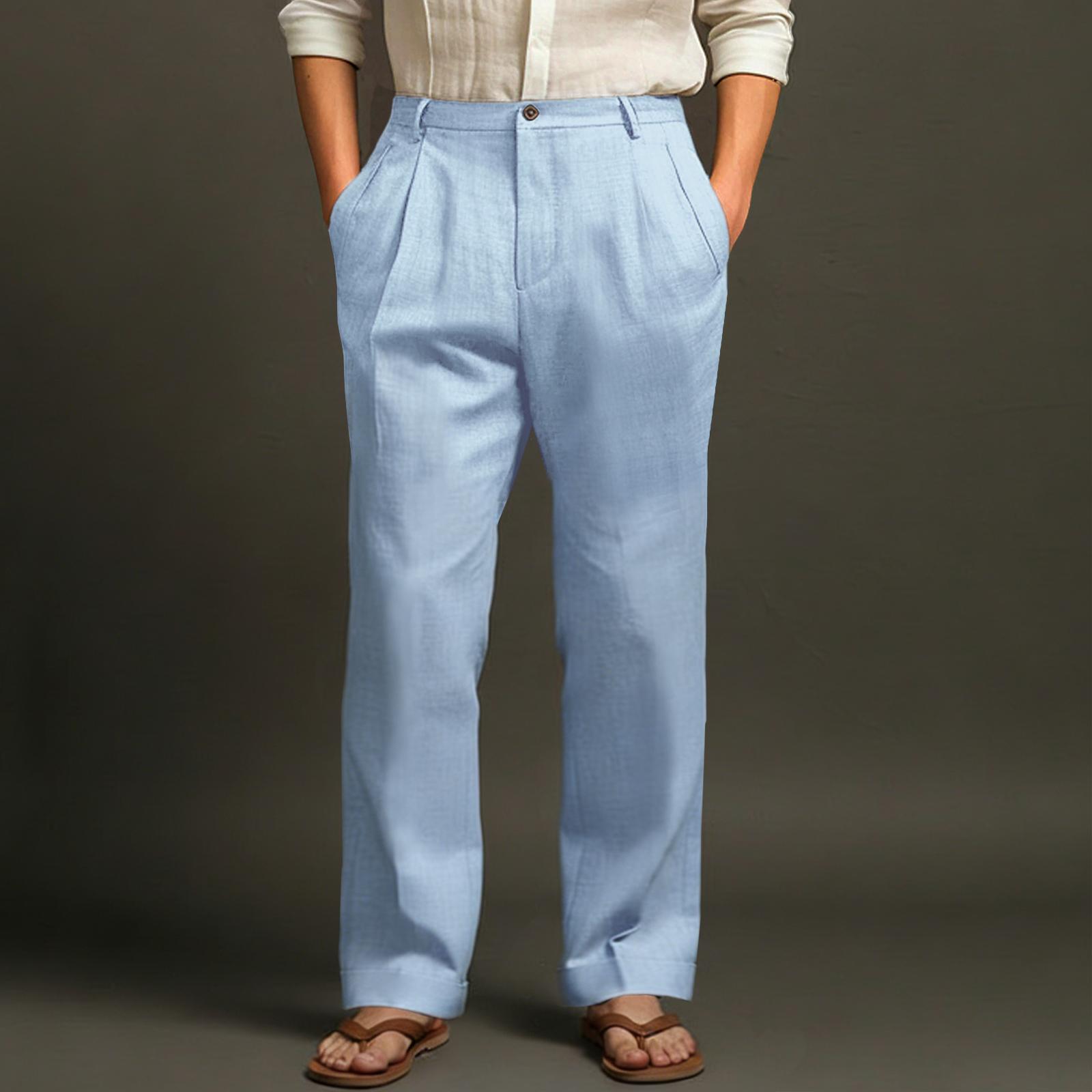 

Чоловічі повсякденні штани з бавовни та льону, кольорові, довгі S синій