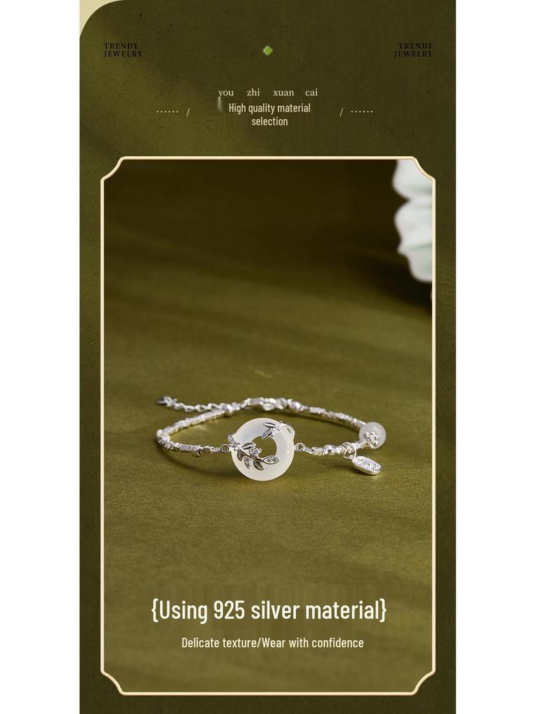 Bransoletka damska ze srebra próby S925 z białym chalcedonem i zapięciem zabezpieczającym - Ekskluzywna biżuteria wysokiej klasy, Idealna na prezent na Qixi Walentynki