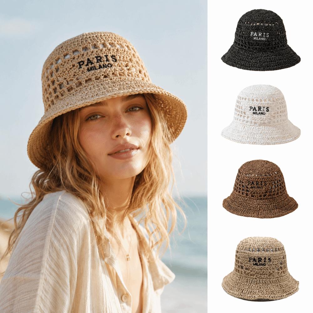Hollow Crochet Bucket Hat Letter Embroidery Crochet Hat Vintage Fishing Hat For Women