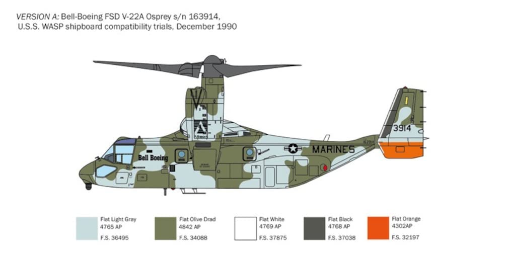 Italeri Tamiya 1/72 Scale Airplane Series No. 1463 U.S. V-22A Osprey Plastic Model Kit 37194, Molded In Color