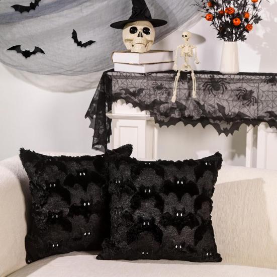 Halloween Pillow Cover 18"x18" Ghost Throw Pillow Cover Plush Bat Zippered Pillow Case for Home Living Room Bedroom Decoration