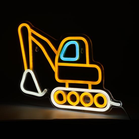 Neon Sign Construction Excavator Vehicles LED Neon Light USB Powered Wall Decor