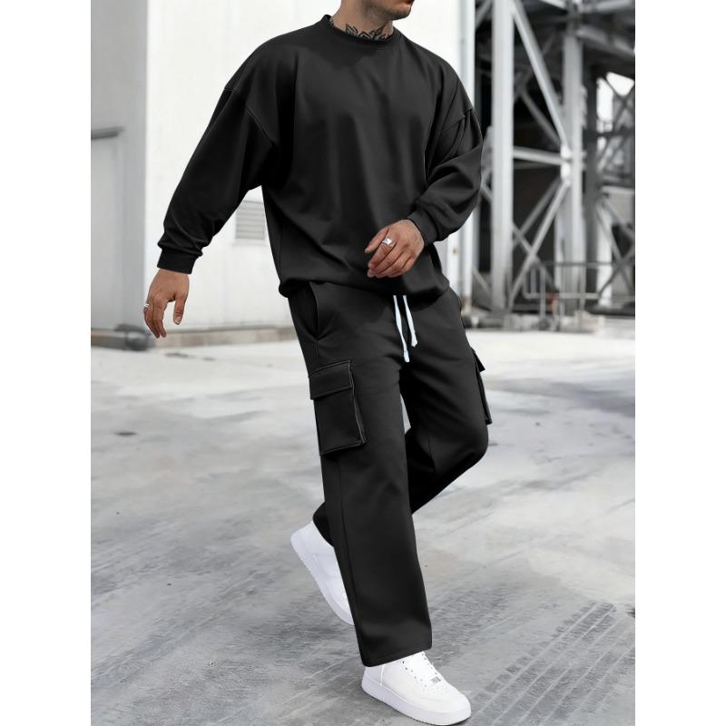 Herrmode Ny Rund Hals Långärmad Cargo Byxor Sport Fritid Utomhus Kostymer Conjuntos Hombre