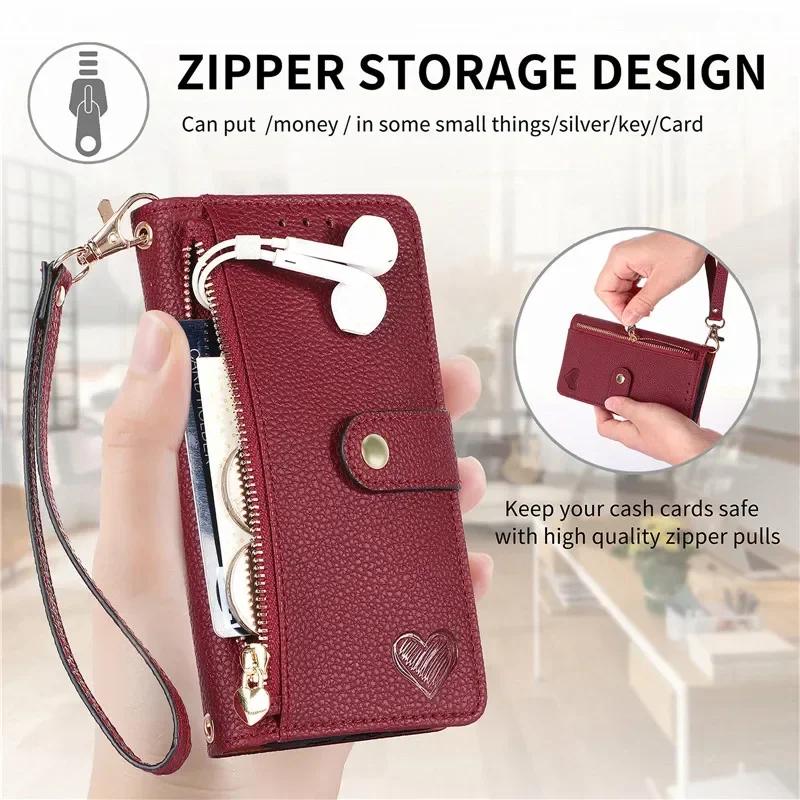 Crossbody Zipper Wallet Card Phone Case for iPhone 17 Air 16E 16 Pro Max 15 14 Plus 13 12 11 XS XR X Lanyard Leather Flip Cover
