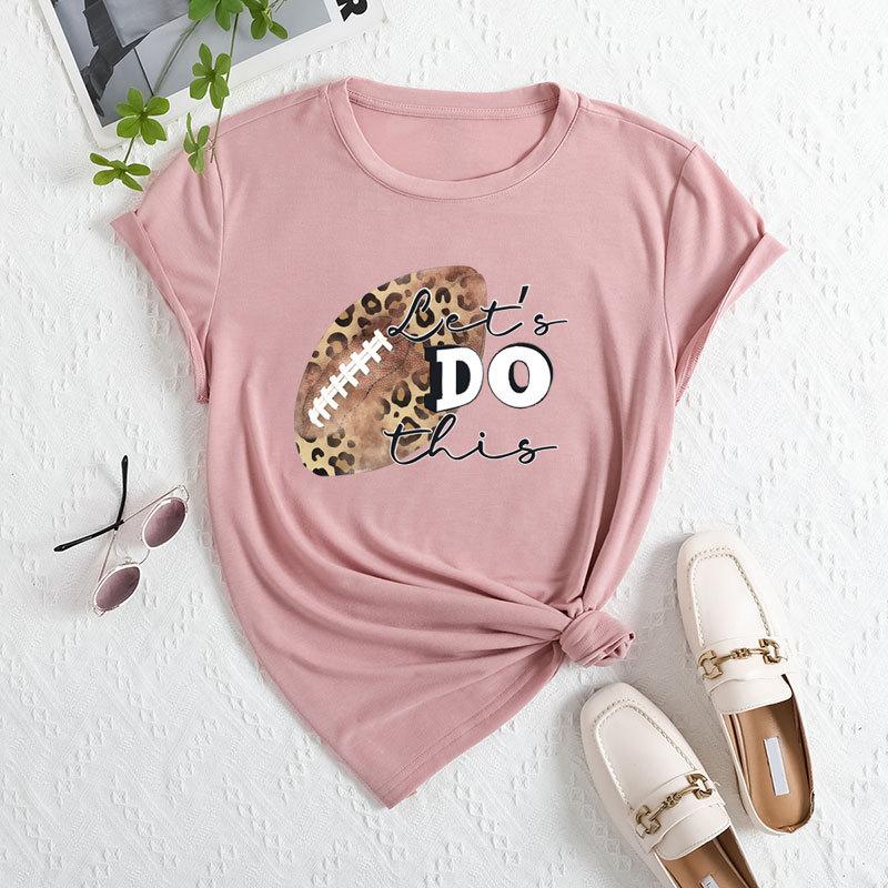 Summer Women's Fashionable Rugby Short Sleeved Casual Loose Cotton Round Neck Top