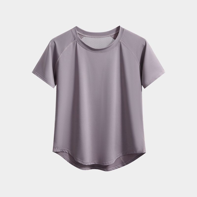 

2025 Spring and Summer New Sports Short sleeve Women Elastic Quick-Drying Breathable Fitness Top Training Running Yoga Clothes Slimming Purple 3XL