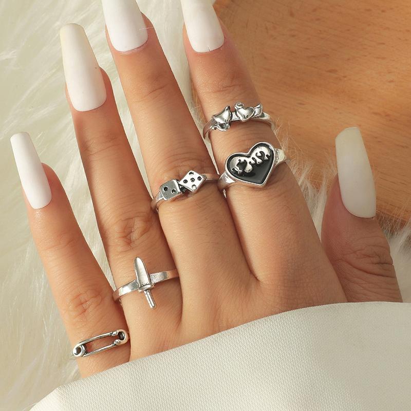 

Ethnic Heart Star Ring Set For Women Men Carved Hollow Vintage Retro Gothic Finger Rings Hip Hop Punk Rings Jewellery Party Gift