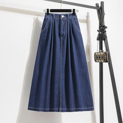 Autumn Plus Size Denim Skirt Women High Elastic Waist Blue Or Sky Blue Color Korean Fashion A Line Midi Jeans Skirts